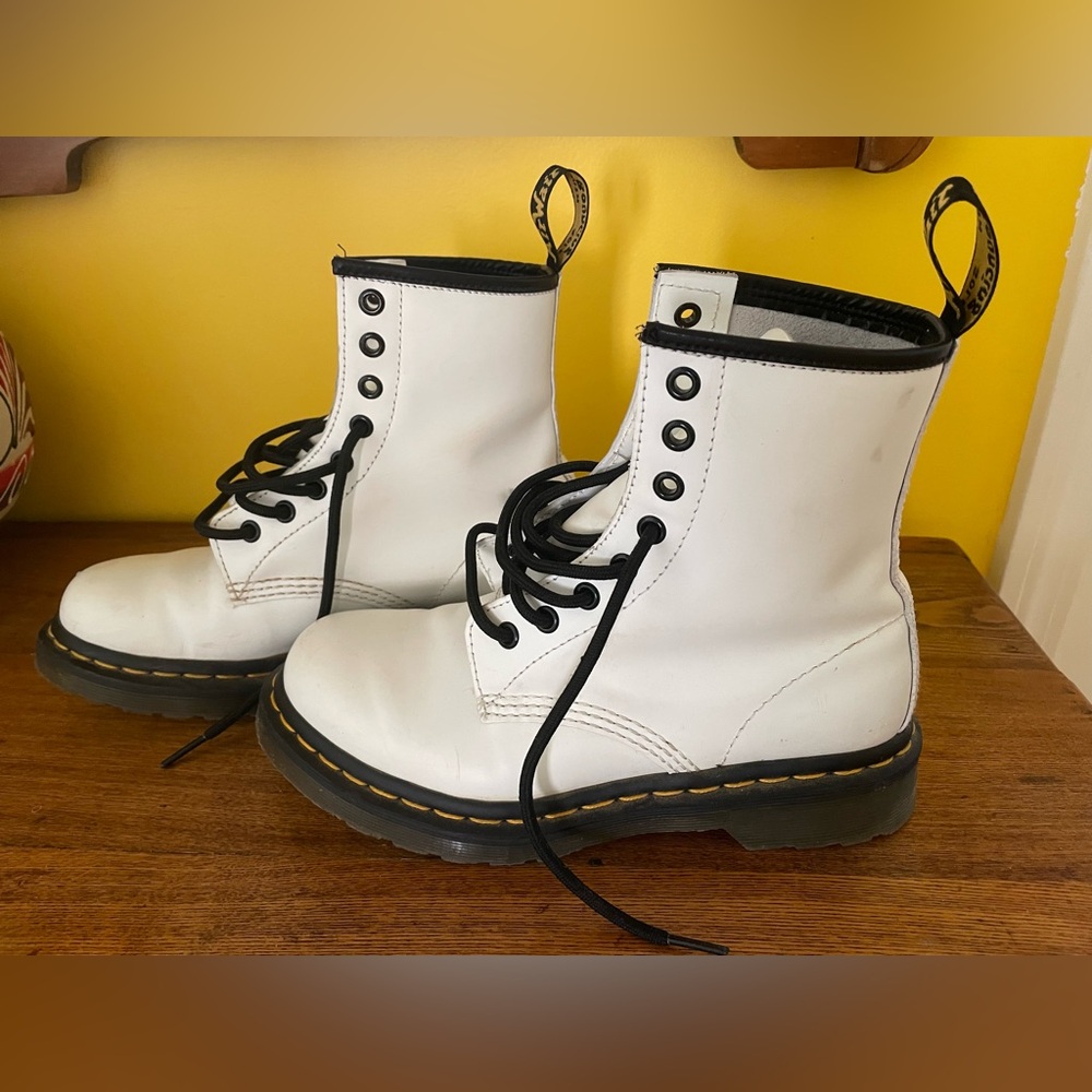 Dr. Martens White and Black Lace-Up Boots
